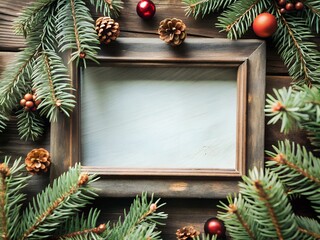 Natural Fir Tree Christmas Frame on White Background