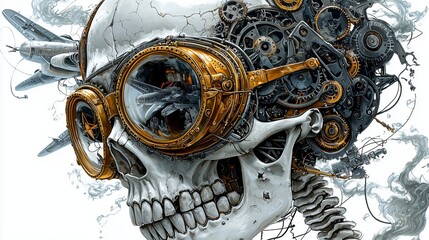 Steampunk Skull with Gears and Mechanical Elements