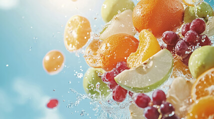Vibrant splash of fresh fruits in water
