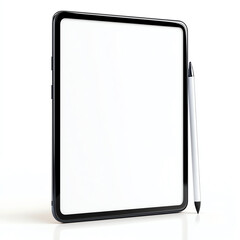 Minimalistic tablet with a stylus pen on a white background for digital creativity.