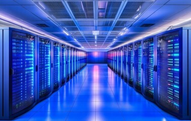 Awe-Inspiring Data Center Interior, High-Tech Server Room