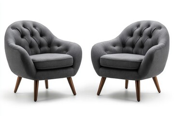 2-piece gray fabric armchair and side table set with wooden legs, perfect for home office, living room, or bedroom interior design.