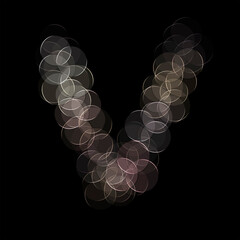The letter "V" of the English alphabet made by Optical illusion swirl isolated on black background, Circular neon lights, Purple, Grey color, Circular neon lights, Illustration design, Alphabet A-Z