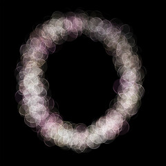 The letter "O" of the English alphabet made by Optical illusion swirl isolated on black background, Circular neon lights, Purple, Grey color, Circular neon lights, Illustration design, Alphabet A-Z