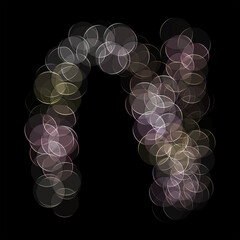 The letter "N" of the English alphabet made by Optical illusion swirl isolated on black background, Circular neon lights, Purple, Grey color, Circular neon lights, Illustration design, Alphabet A-Z