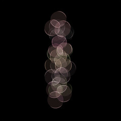 The letter "I" of the English alphabet made by Optical illusion swirl isolated on black background, Circular neon lights, Purple, Grey color, Circular neon lights, Illustration design, Alphabet A-Z