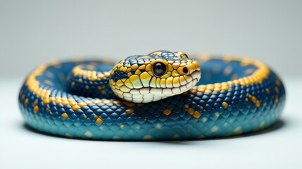 Naklejka premium A Colorful Snake with a Yellow Head and Blue Body Slithering Gracefully