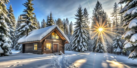 winter sunset in the village
