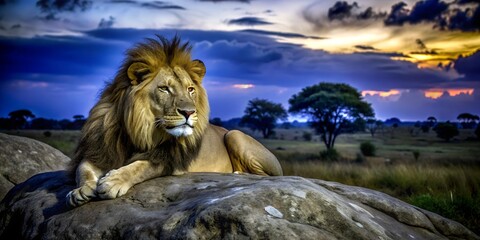 lion at sunset