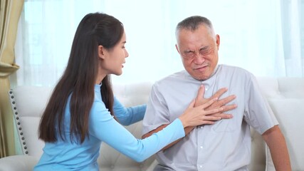 The man has a heart attack while he is moving.