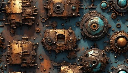 Corroded 3D metal with hyper-realistic details and surreal lighting effects