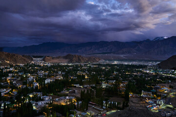 Fototapeta premium Mountain nightscape of Leh City in Ladakh, India