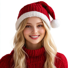 portrait of a santa woman in a red hat