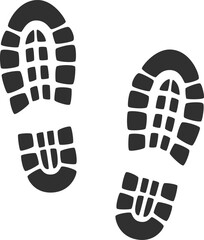 Shoe prints. Black boots footprints silhouettes. Human steps traces. Vector illustration isolated on white background.