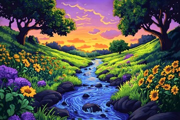 illustration of beautiful landscapes with mountains and lakes in watercolor, aquarelle look pencil art Countryside village landscape with church and houses illustration, design, vector, nature, travel