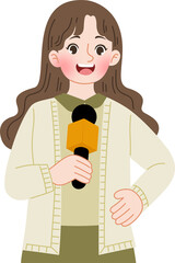 Cute female news reporter cartoon character illustration