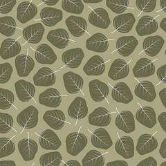 Foliage Seamless Pattern. Floral Leafy Background of Monochromatic Leaves
