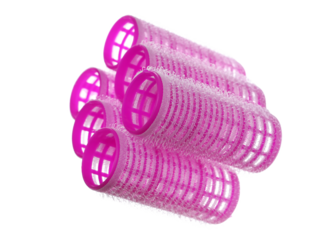 Violet hair curlers flying, isolated on white background, clipping