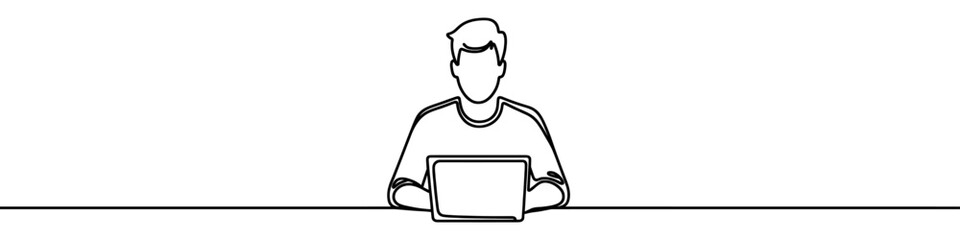 Minimalist vector illustration of person using laptop, created with one continuous line