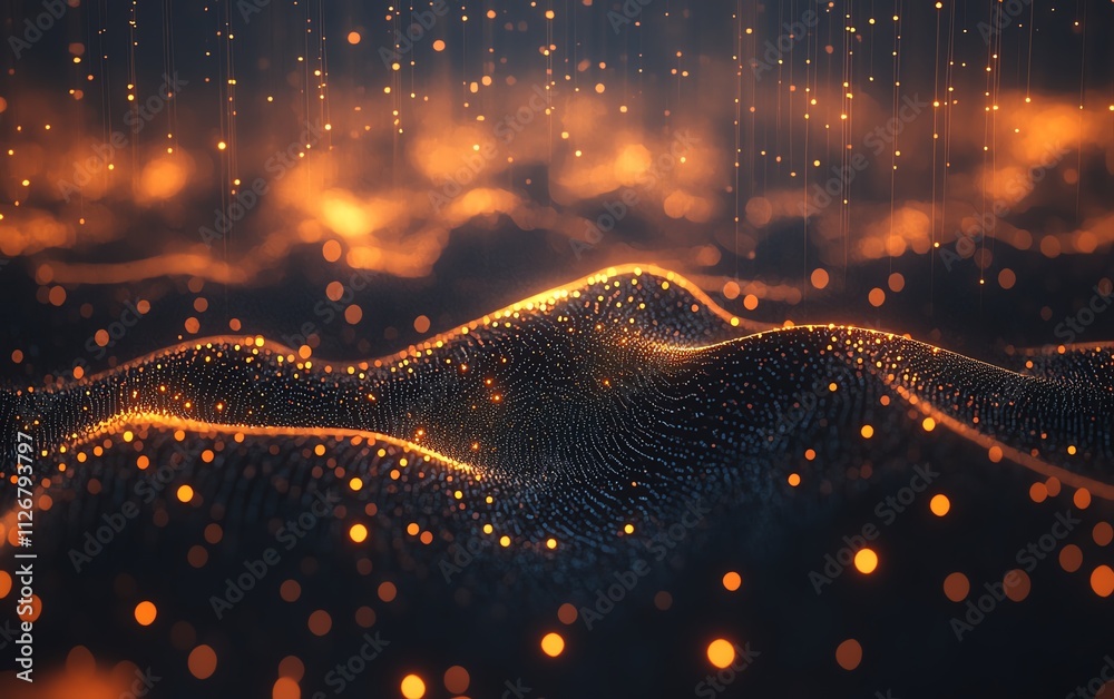 Poster Abstract representation of a vast network of nodes connected by glowing lines, symbolizing digital data exchange and advanced communication in a sleek, technological atmosphere