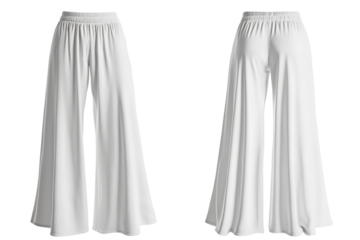 White women's palazzo pants, minimalist design.