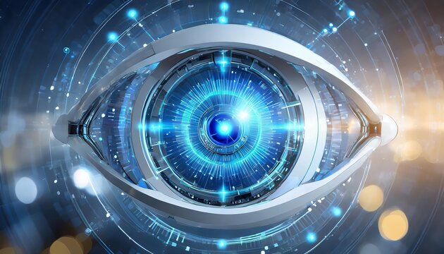 Futuristic Robot Eye Technology Featuring a Striking Blue Digital Iris A Vision of Tomorrows Innovations in Robotics and Artificial Intelligence