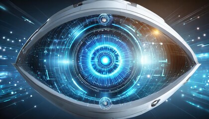 Futuristic Robot Eye Technology Blue Digital Iris Enhancing Vision and Perception in Advanced Robotics