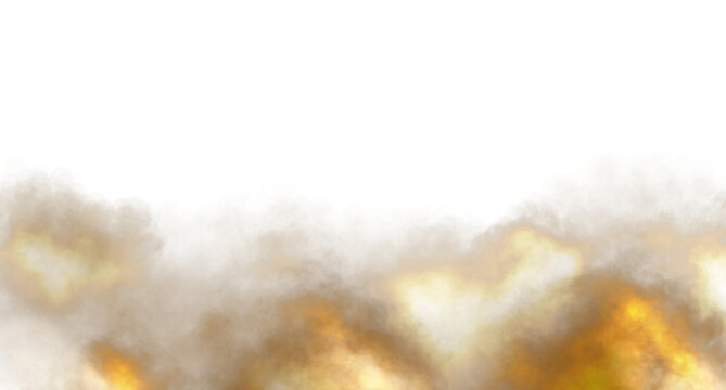 Abstract golden smoke clouds and glowing fumes isolated on transparent background, luxury ethereal fog or magic dust effect for creative design PNG