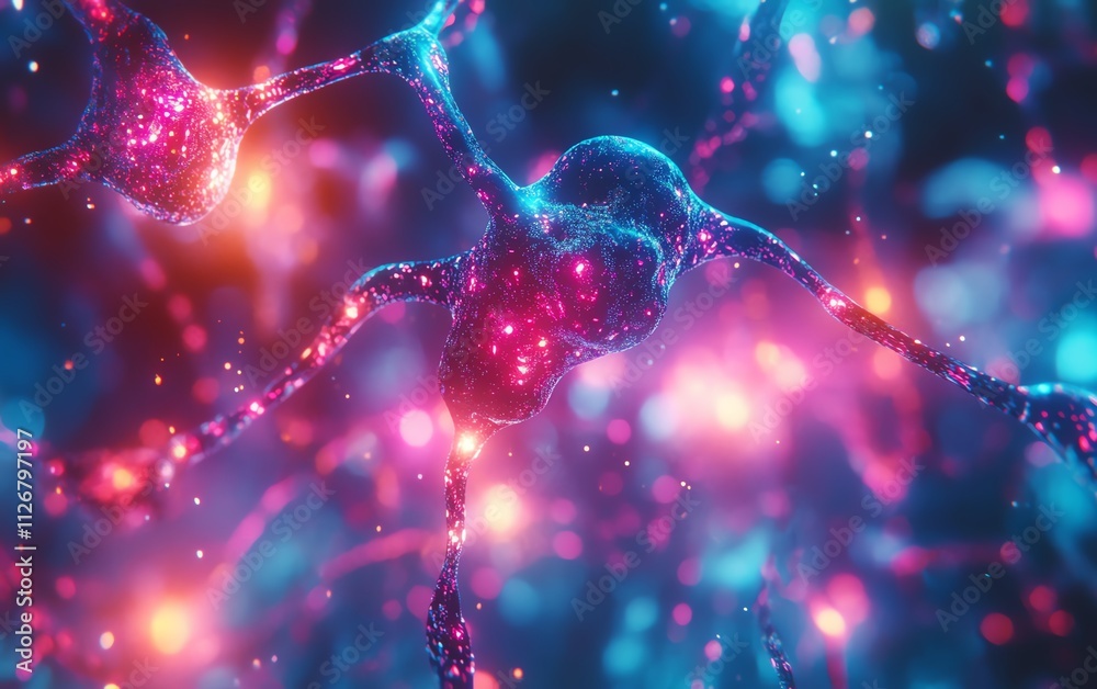 Aufkleber A dynamic web of interconnected nodes, representing neural networks and digital communication, glowing with neon hues in a hightech, futuristic setting