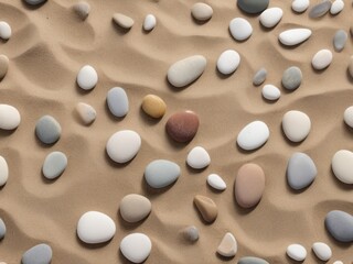 smooth pebbles scattered on a sandy beach