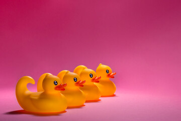 Adorable Cute Rubber Ducks Set Against a Lovely Pink Background for Maximum Cheerfulness
