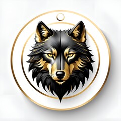 Wolf head surrounded by two gold circles.