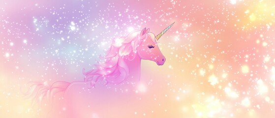 Fototapeta premium Magical Pink Unicorn in Sparkling Pastel Galaxy Background