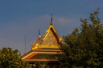 Naklejka premium Picture of pagodas in Wat Pho in Bangkok, Thailand, one of Thailand's oldest temples.