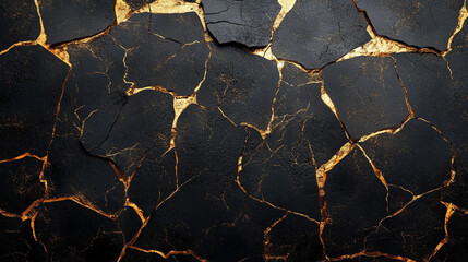 abstract dark black cracked stone or concrete wall symbolizes resilience, struggle, and strength. The fragmented texture evokes a sense of brokenness, yet it reflects the beauty in imperfection