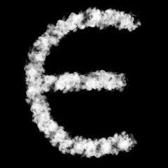 The letter "E" of the English alphabet made by Sky or Cloud effect, White color, Fog or smoke isolated on black background,  Mist or smog Special effect, Illustration design, Alphabet A-Z