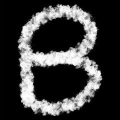 The letter "B" of the English alphabet made by Sky or Cloud effect, White color, Fog or smoke isolated on black background,  Mist or smog Special effect, Illustration design, Alphabet A-Z
