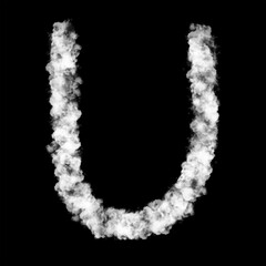 The letter "U" of the English alphabet made by Sky or Cloud effect, White color, Fog or smoke isolated on black background,  Mist or smog Special effect, Illustration design, Alphabet A-Z
