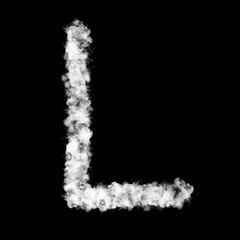 The letter "L" of the English alphabet made by Sky or Cloud effect, White color, Fog or smoke isolated on black background,  Mist or smog Special effect, Illustration design, Alphabet A-Z