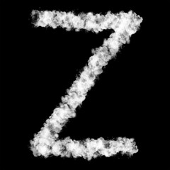 The letter "Z" of the English alphabet made by Sky or Cloud effect, White color, Fog or smoke isolated on black background,  Mist or smog Special effect, Illustration design, Alphabet A-Z