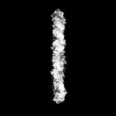 The letter "I" of the English alphabet made by Sky or Cloud effect, White color, Fog or smoke isolated on black background,  Mist or smog Special effect, Illustration design, Alphabet A-Z