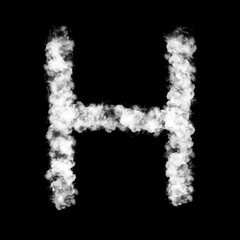 The letter "H" of the English alphabet made by Sky or Cloud effect, White color, Fog or smoke isolated on black background,  Mist or smog Special effect, Illustration design, Alphabet A-Z