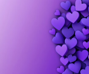 Bold purple hearts layered densely along the left of a gradient background, with the right side clean and text-friendly.