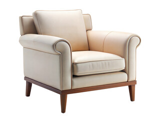 Fototapeta premium Comfortable modern chair with neutral upholstery perfect for cozy living room setups