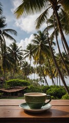 Obraz premium Indian Toddy with Coconut Grove and Village Backdrop