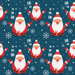 Seamless Christmas Pattern with Santa Claus, Snowflakes, and Ho Ho Ho Text – Festive Holiday Design. Repeat printable Christmas pattern