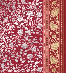 wedding card design, traditional paisley floral pattern , royal India	