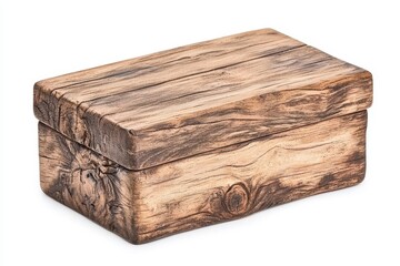 A rustic wooden box with a textured surface, designed for storage or decorative purposes.