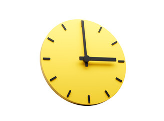 3d Simple Yellow Round Wall Clock 3 O'clock Three O'clock On White Background 3d illustration
