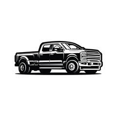 Dually Truck Vector. Heavy Duty Truck Monochrome Silhouette Icon